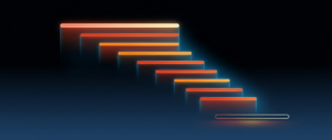 Abstract dark hero image with a stepped cascade of bars descending from wide to narrow, representing a profit and loss statement.