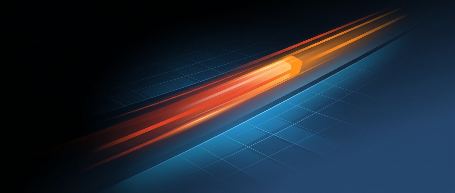 Abstract dark hero image with a query racing along a fast pathway over a structured grid, representing query performance.