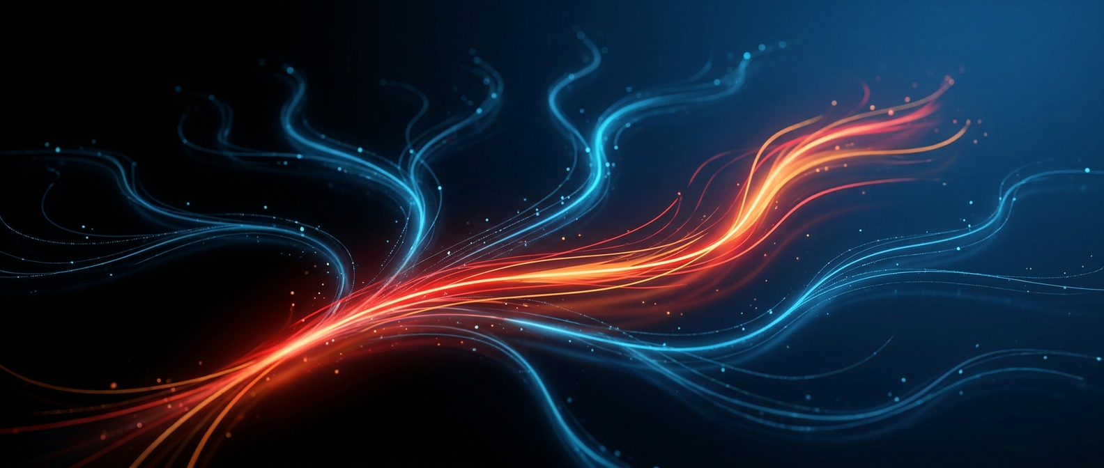 Abstract dark hero image with several alternate query paths and one optimal highlighted path, representing query optimization.
