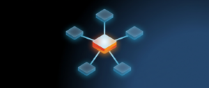 Abstract dark hero image with a central fact block connected by spokes to surrounding dimension blocks in a star shape, representing a star schema.