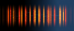 Abstract dark hero image with tightly packed luminous data columns connected by relationship lines, representing a tabular model.