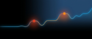Abstract dark hero image with a timeline comparing an earlier and later point, representing time intelligence calculations.