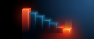 Abstract dark hero image with a revenue bar narrowing through cost steps to a profit core, representing margin analysis.