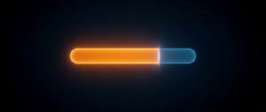Glowing horizontal bar split into a bright orange portion and a translucent blue portion on a dark field.