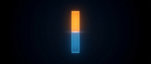 A glowing vertical bar split into a blue lower segment and a bright orange upper segment on a dark field.