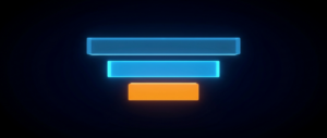 Three descending-width glowing bars, blue narrowing to an orange bar, on a dark field.