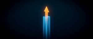 A tall glowing blue column with a bright orange upward spike emerging from its top on a dark field.