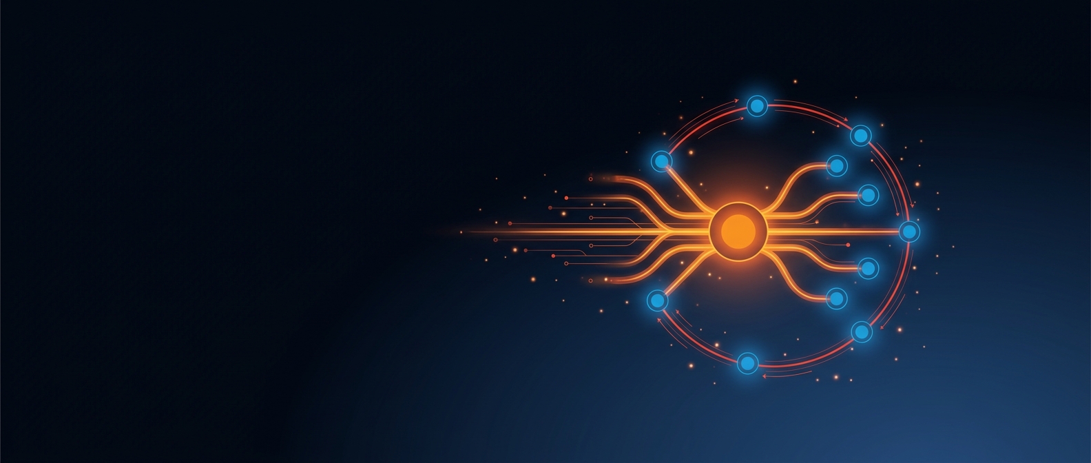 Abstract illustration representing agentic AI acting through tools in a loop