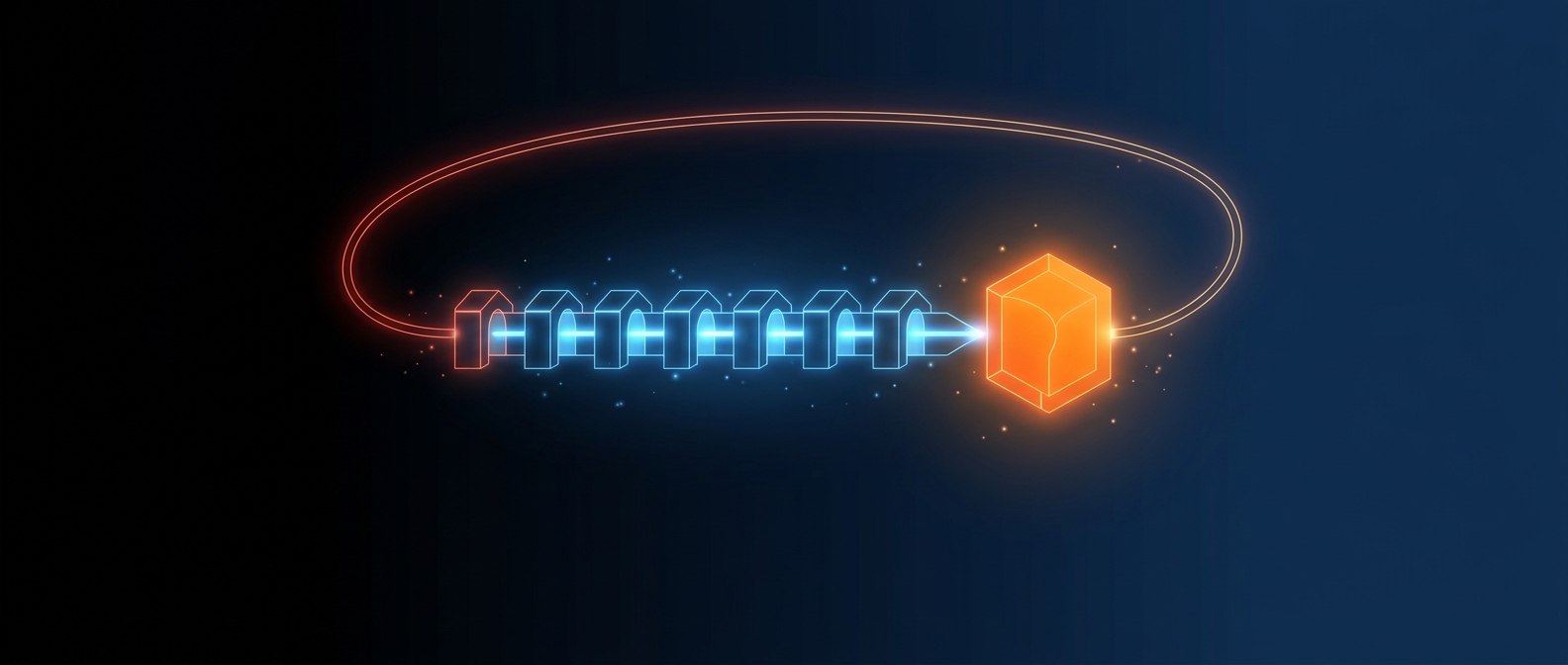 Abstract illustration representing the MLOps deploy monitor retrain lifecycle